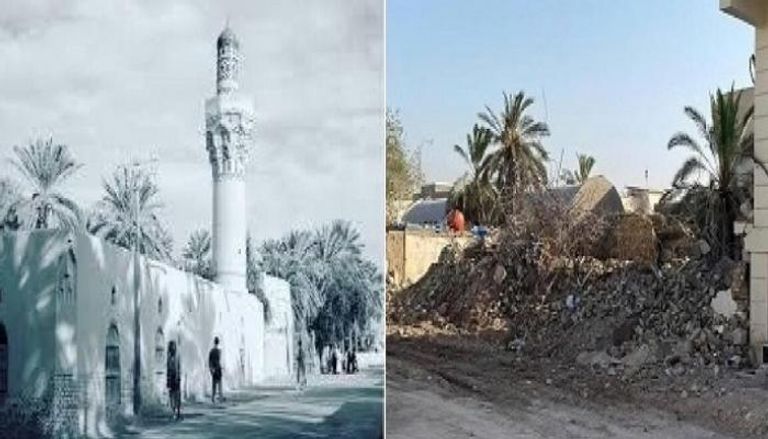 مئذنة مسجد السراجي قبل وبعد الهدم