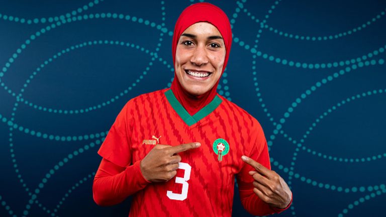 نهيلة بنزينة مع منتخب المغرب في كأس العالم للسيدات 2023 نهيلة بنزينة مع منتخب المغرب