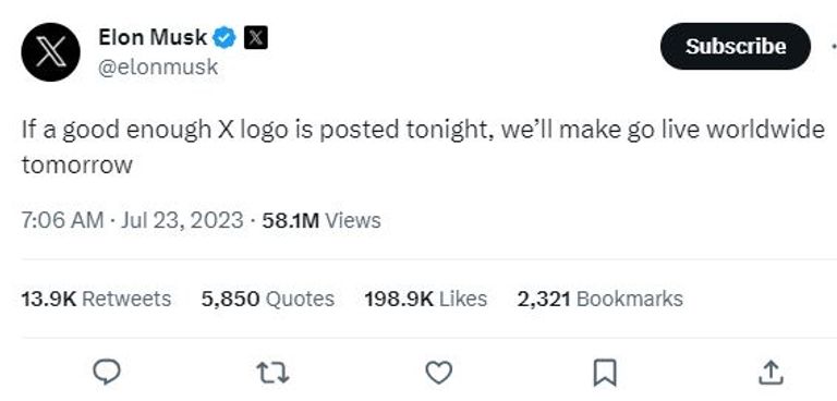 الملياردير الأمريكي إيلون ماسك وتغيير شعار تويتر إلى X