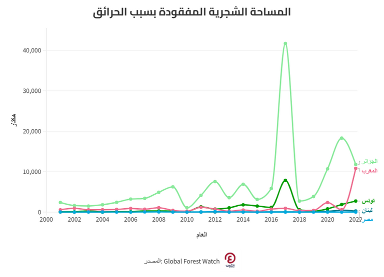 المساحة الشجرية المفقودة بسبب الحرائق انهيار الغابات حول العالم