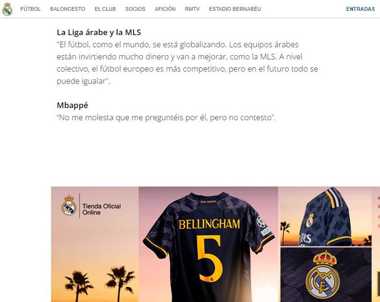 مبابي يظهر في الموقع الرسمي لريال مدريد