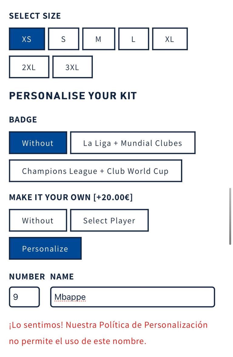 رفض طباعة اسم مبابي على قميص ريال مدريد