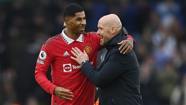 تين هاغ وماركوس راشفورد في مانشستر يونايتد