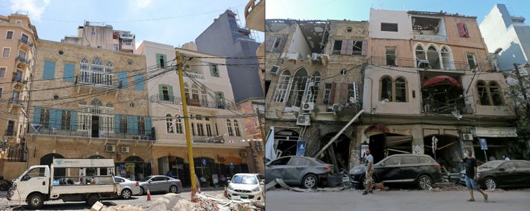 مبنى مدمر جراء الانفجار