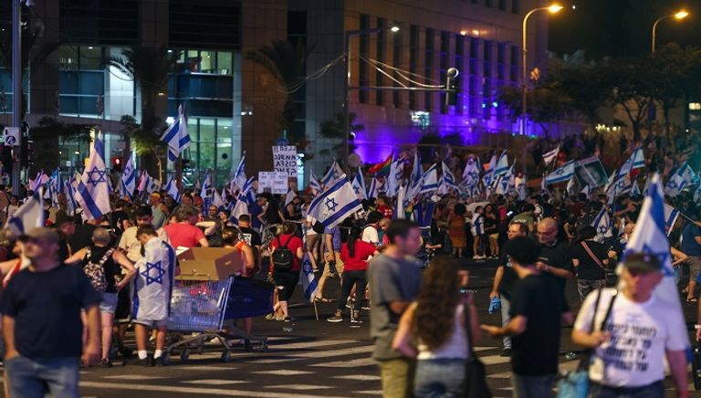 جانب من احتجاجات إسرائيل