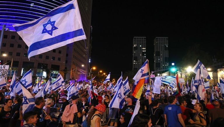 جانب من احتجاجات إسرائيل