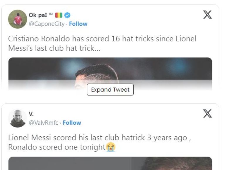 تغريدات جمهور الدون كريستيانو رونالدو وليونيل ميسي