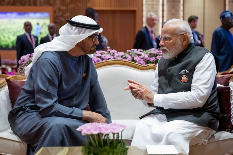 جانب من لقاء الشيخ محمد بن زايد آل نهيان وناريندرا مودي