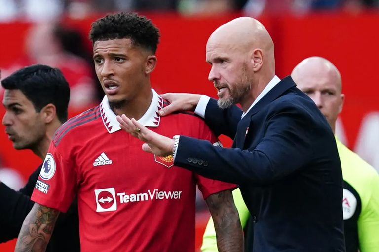 سانشو وتين هاغ ماسون غرينوود وجادون سانشو في مانشستر يونايتد