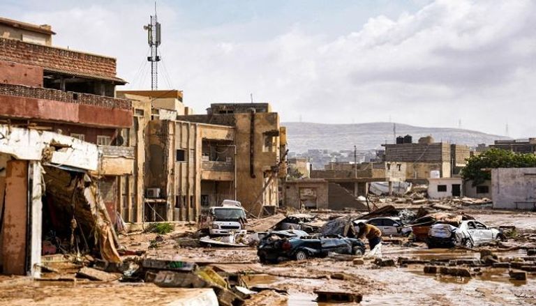 جانب من آثار الإعصار دانيال الذي ضرب شرقي ليبيا