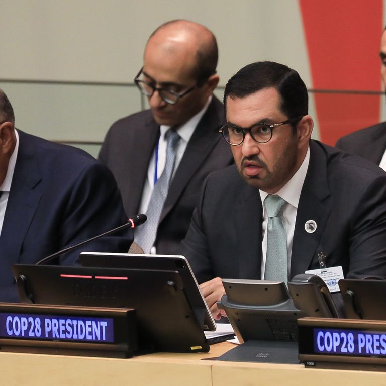 لدكتور سلطان بن أحمد الجابر، وزير الصناعة والتكنولوجيا المتقدمة الرئيس المعيّن لمؤتمر الأطراف COP28  الدكتور سلطان الجابر خلال مشاركته في أسبوع الجمعية العامة للأمم المتحدة