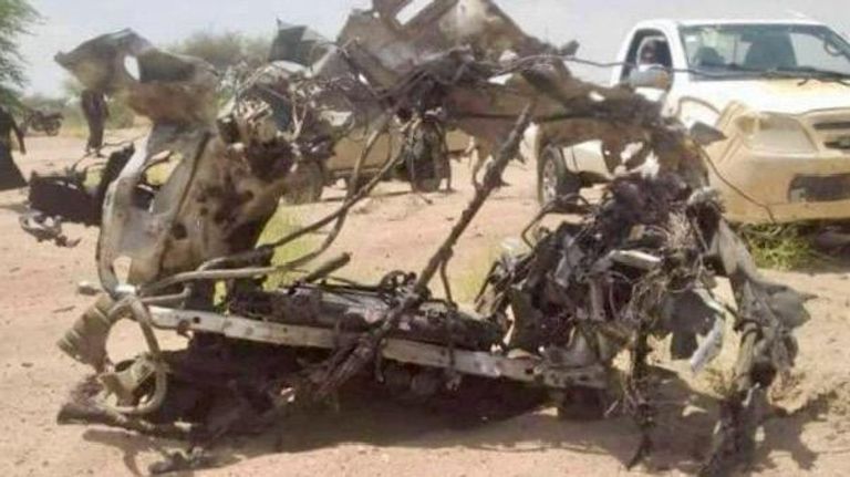 السيارة التي تعرضت لتفجير في شبوة