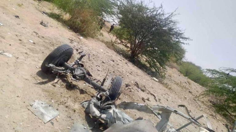 السيارة التي تعرضت لتفجير في شبوة