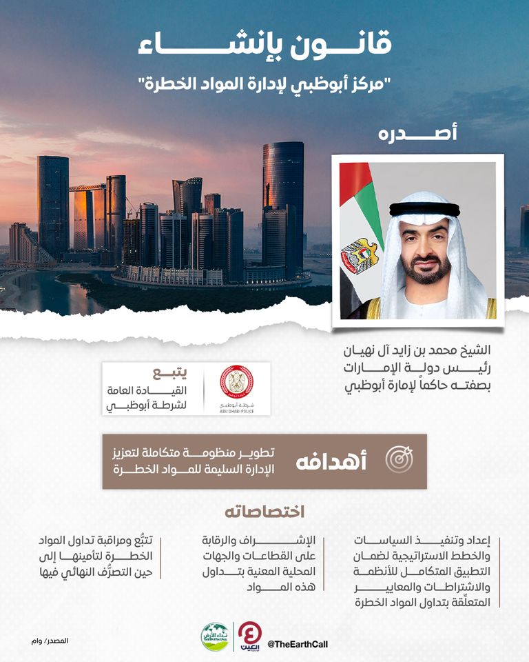 قانون بإنشاء «مركز أبوظبي لإدارة المواد الخطرة» الشيخ محمد بن زايد آل نهيان رئيس دولة الإمارات