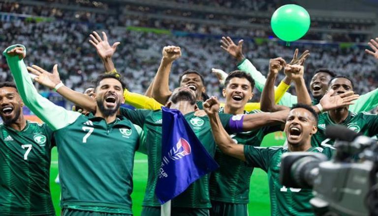 فرحة المنتخب السعودي بعد هدف البليهي