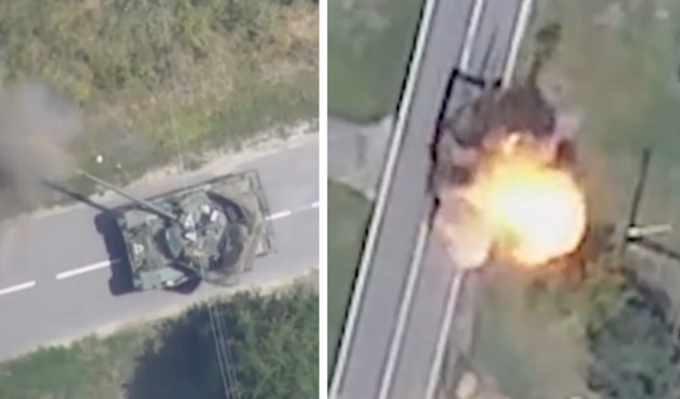 دبابة أوكرانية قبل وبعد تدميرها في كورسك مروحية روسية تطلق صواريخ على قوات أوكرانية في كورسك