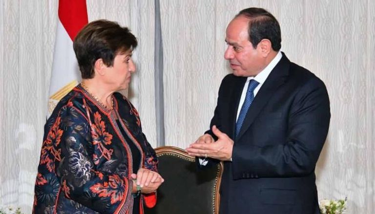 الرئيس المصري عبدالفتاح السيسي ومديرة صندوق النقد الدولي كريستالينا غورغييفا الجنيه المصري والدولار - أرشيفية