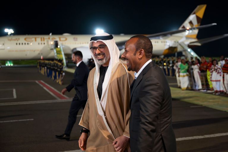الشيخ خالد بن محمد بن زايد آل نهيان والدكتور آبي أحمد رئيس وزراء إثيوبيا