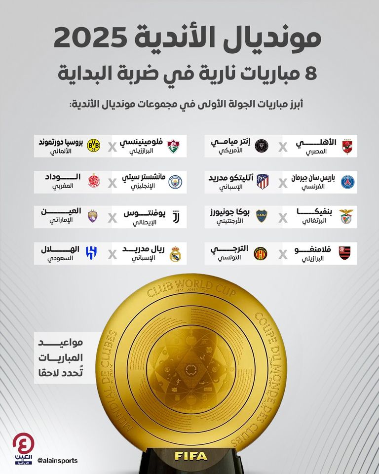 أبرز مباريات الجولة الأولى في مجموعات مونديال الأندية 2025 ريال مدريد والهلال