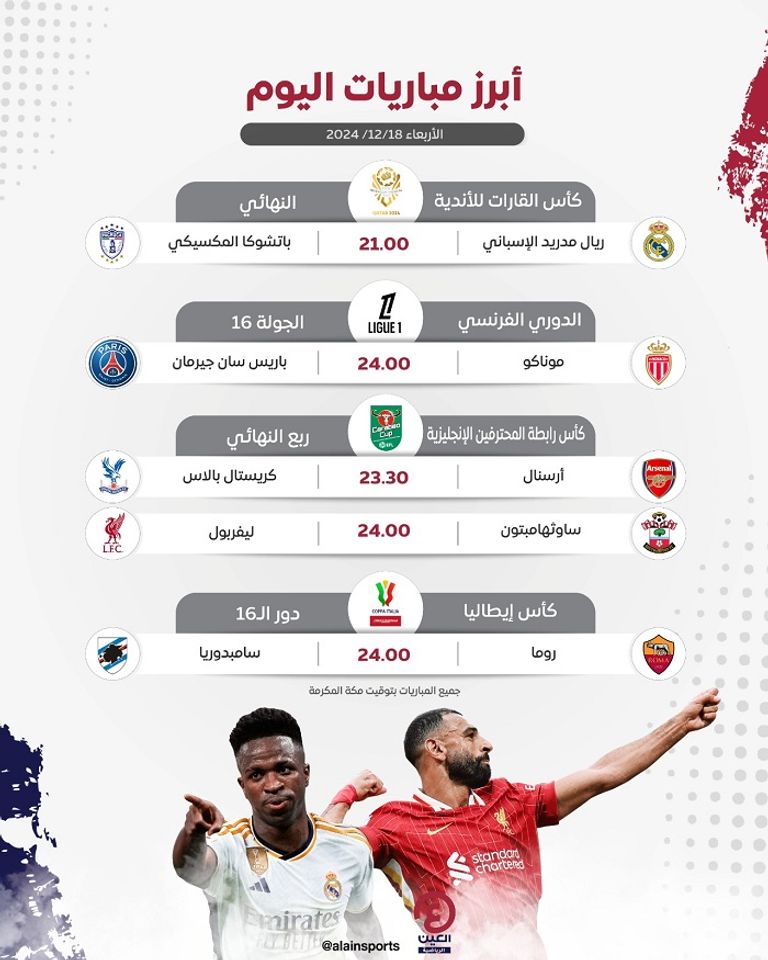 ريال مدريد ضمن أبرز مباريات اليوم