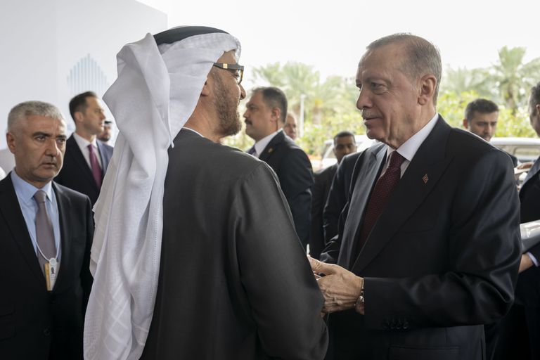 الشيخ محمد بن زايد آل نهيان خلال لقائه بالرئيس التركي