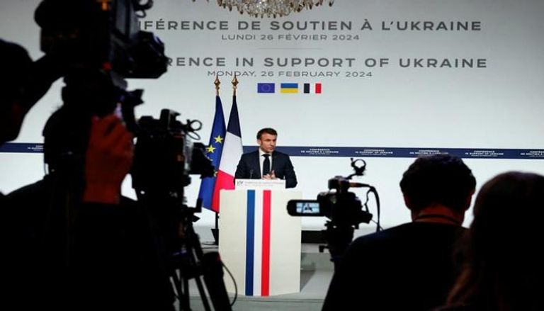 الرئيس الفرنسي ماكرون في كلمته بعد انتهاء مؤتمر دعم أوكرانيا