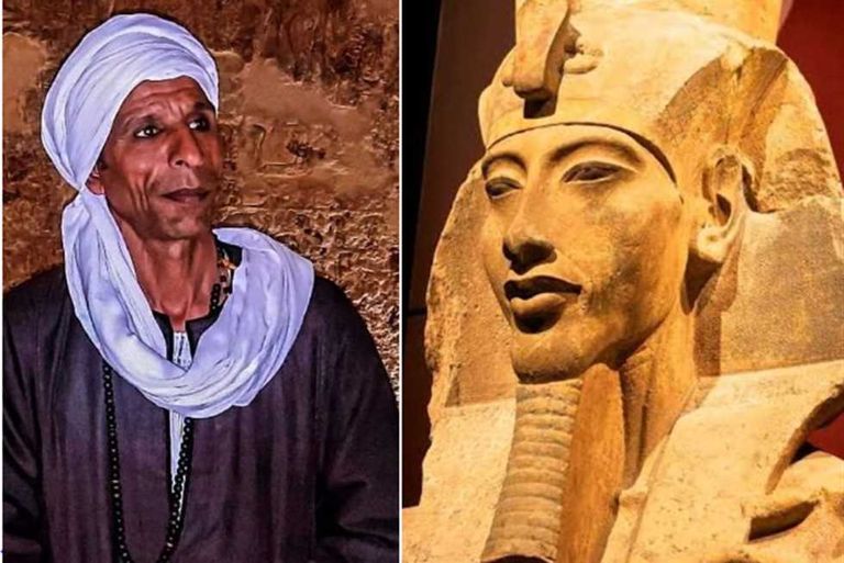 تمثال الملك المصري أخناتون وحارس مقبرته