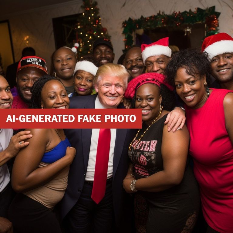 صورة دونالد ترامب مع مجموعة من السود والتي تم تصميمها باستخدام الذكاء الاصطناعي - حساب @WillOremus على موقع X مناظرة رئاسية بين جو بايدن ودونالد ترامب في أكتوبر 2020 - رويترز