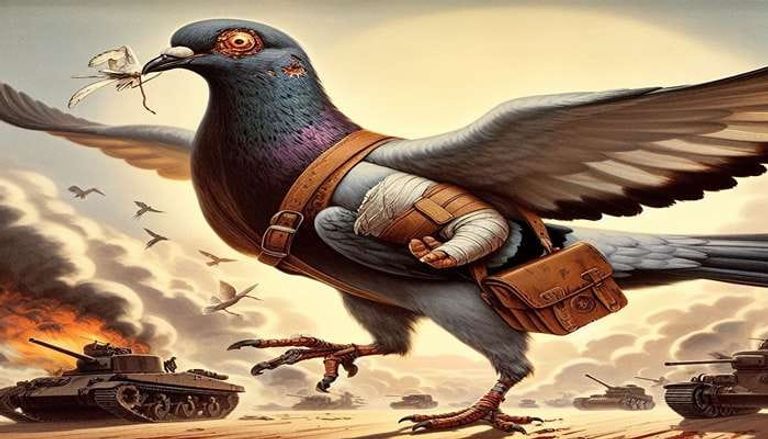 لوحة تخيلية للطائر الذي أوصل الرسالة رغم الإصابات - بالذكاء الاصطناعي