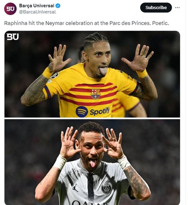 احتفال رافينيا بهدف برشلونة الأول