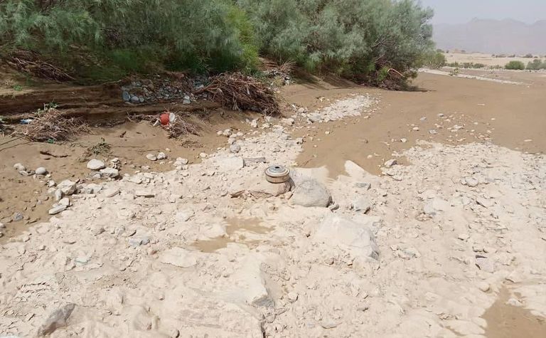 ألغام حوثية لفظتها السيول من باطن الأرض