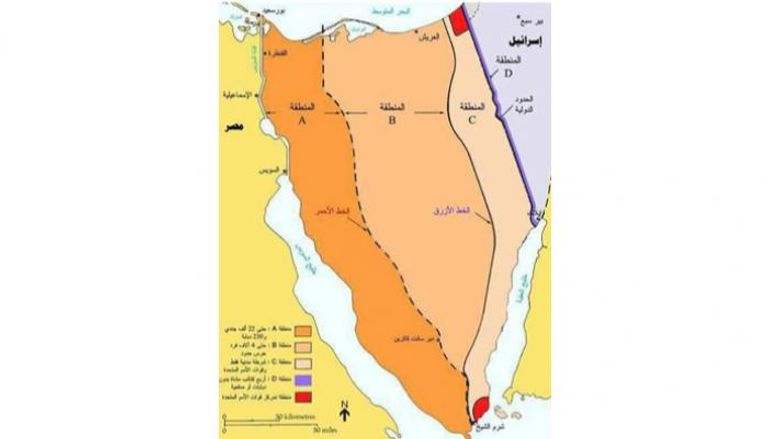 خريطة توضح مناطق الحدود المصرية الإسرائيلية