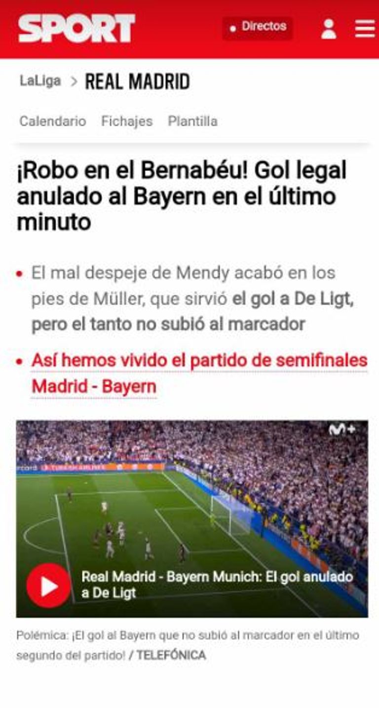 تعليق صحيفة سبورت اعتراض بايرن ميونخ على الحكم