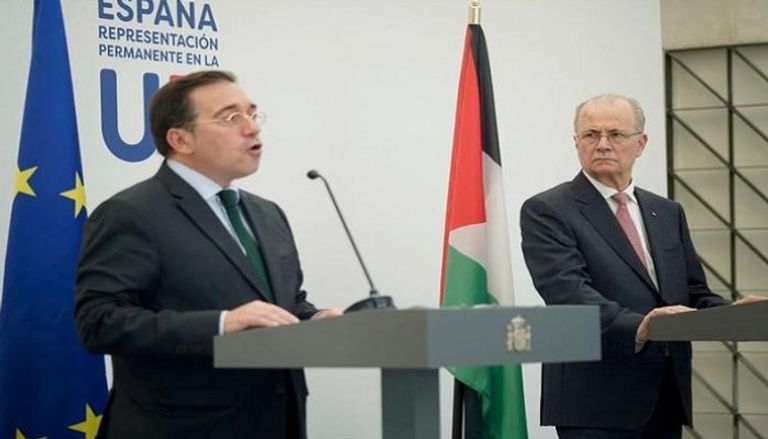مؤتمر صحفي بين وزير خارجية إسبانيا ورئيس الحكومة الفلسطينية