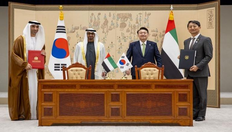 مراسم توقيع اتفاقية الشراكة الاقتصادية بين الجانب الإماراتي ونظيره الكوري