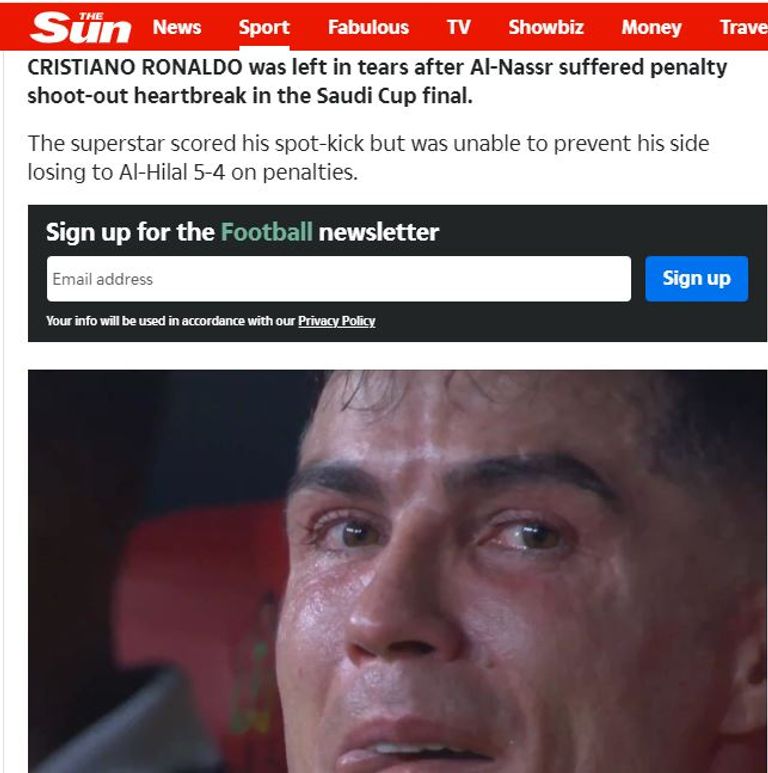 تعليق ذا صن كريستيانو رونالدو يبكي