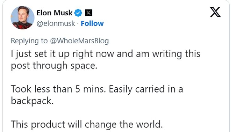 منشور إيلون ماسك عن جهاز Starlink Mini شعار ستار لينك