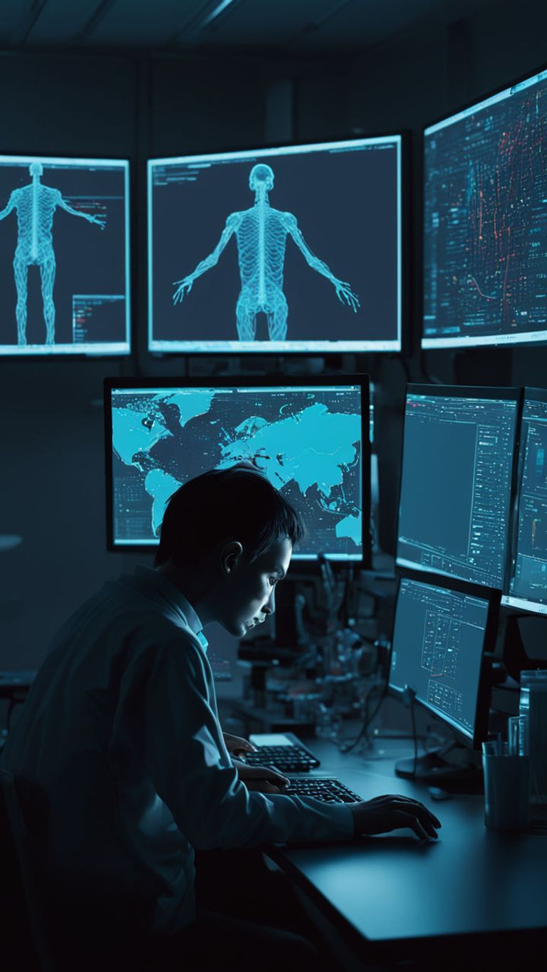 شخص يستخدم الذكاء الاصطناعي لصنع أسلحة بيولوجية - صورة مخلقة بالذكاء الاصطناعي