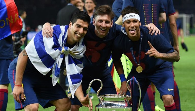 ليونيل ميسي ولويس سواريز ونيمار ليونيل ميسي بقميص برشلونة