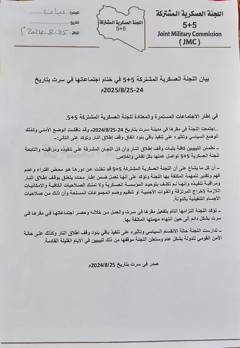 جانب من اجتماع اللجنة العسكرية الليبية المشتركة 5+5