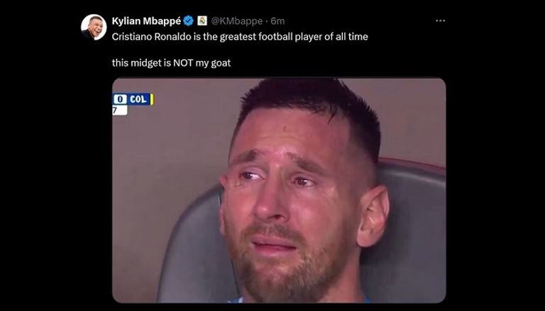 تغريدة حساب مبابي المقرصن ليونيل ميسي وكيليان مبابي