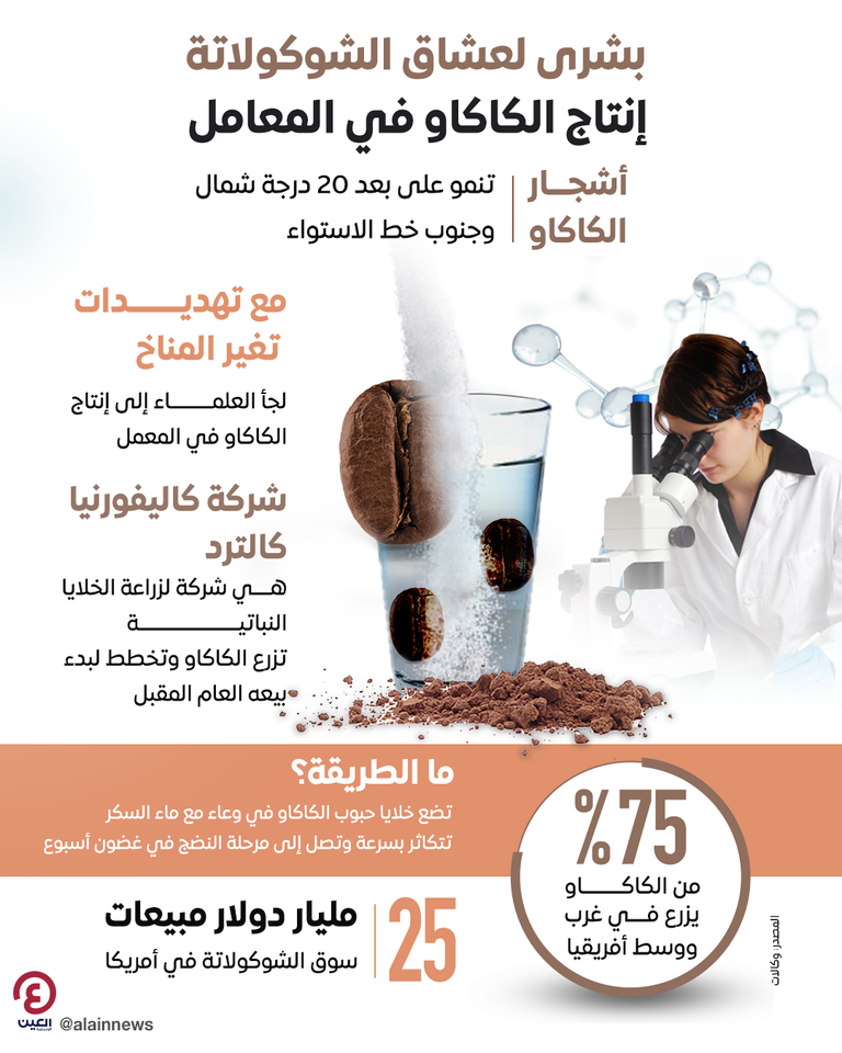 إنتاج الكاكاو أصبح متاحا في المعامل بدلا من الزراعة