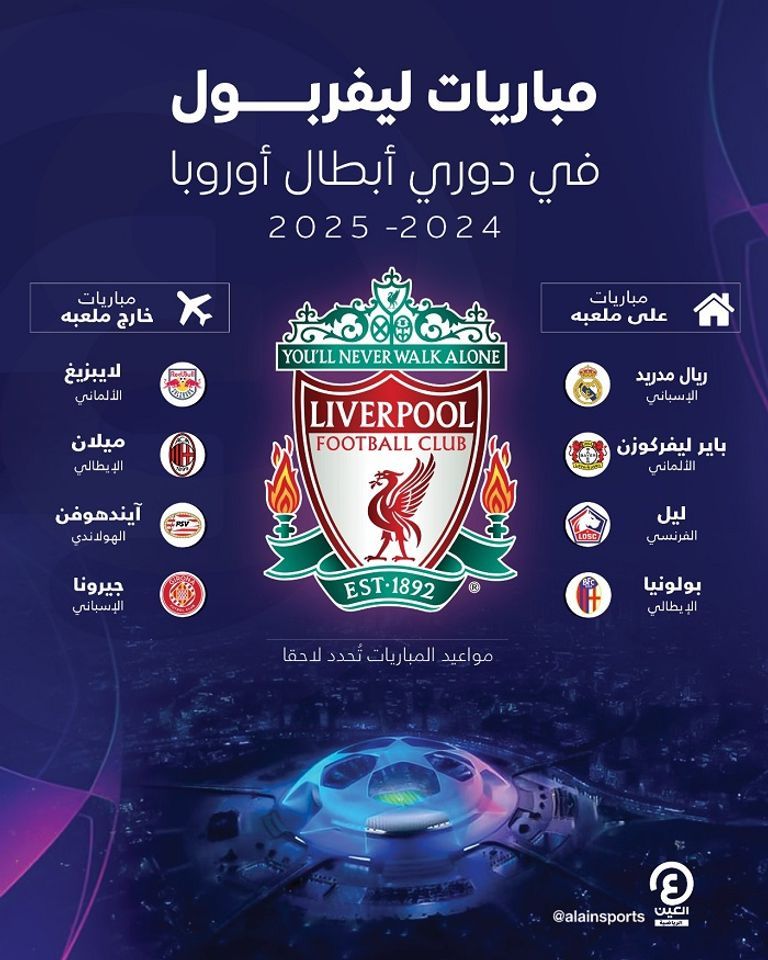 مباريات ليفربول في دوري أبطال أوروبا 2024-2025 ليفربول 2024-2025