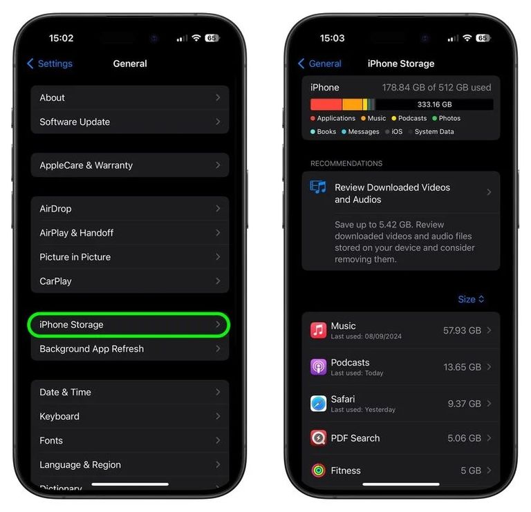 استعادة مساحة تخزين الجهاز نظام التشغيل iOS 18