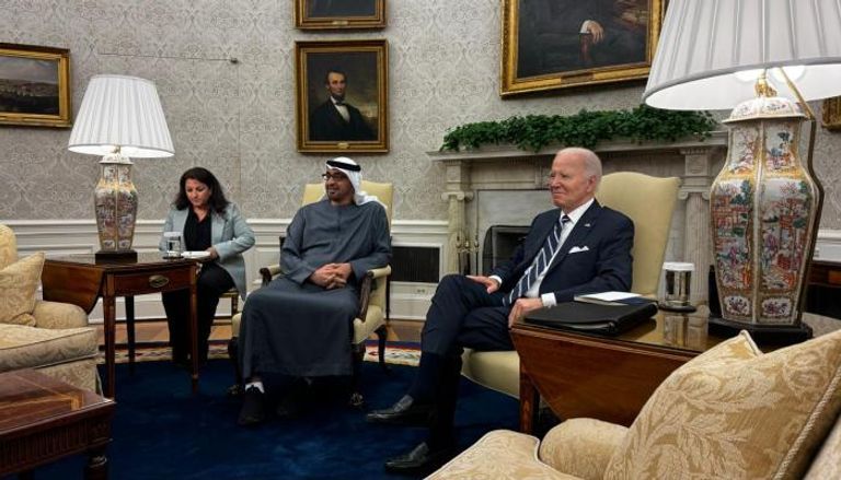 جانب من لقاء الشيخ محمد بن زايد بالرئيس الأمريكي جو بايدن