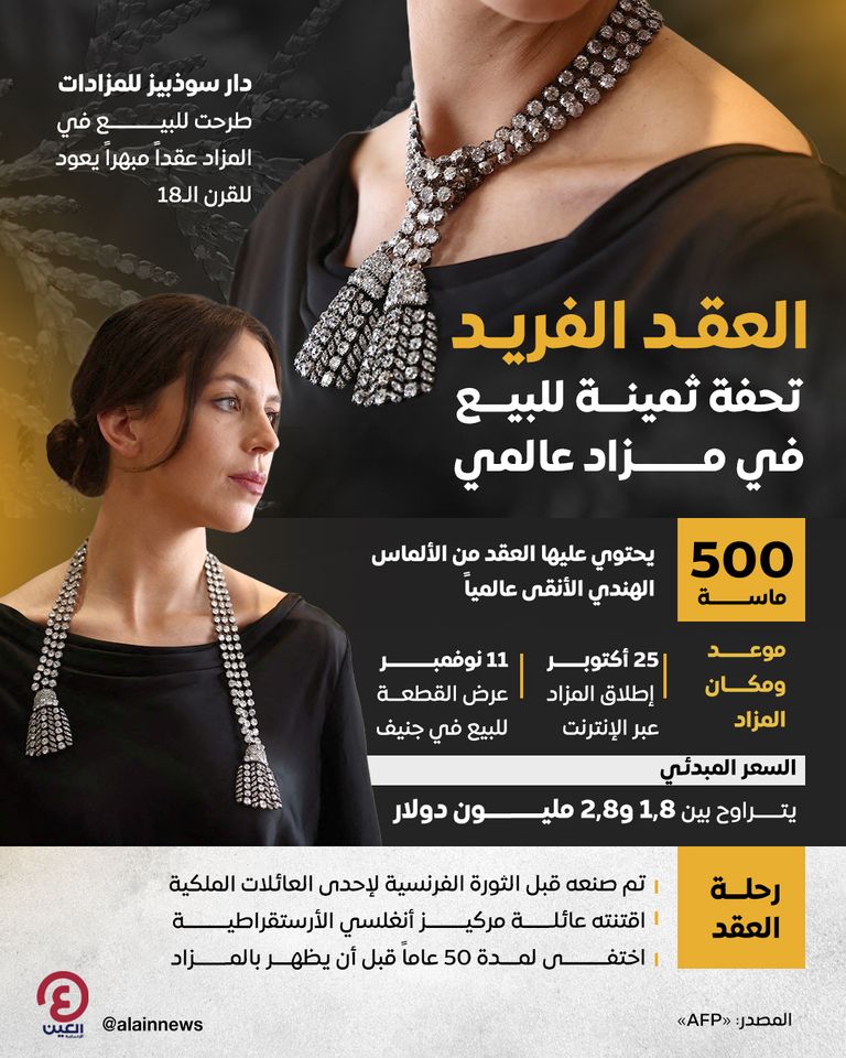 العقد الفريد.. تحفة ثمينة للبيع في مزاد عالمي  العقد الفريد.. تحفة ثمينة للبيع في مزاد عالمي