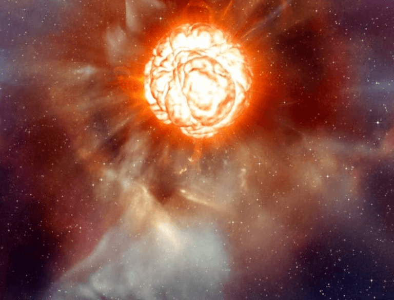 رسم توضيحي لقشرة كوكب يدور حول نجم ميت وسط مواد نجمية محطمة