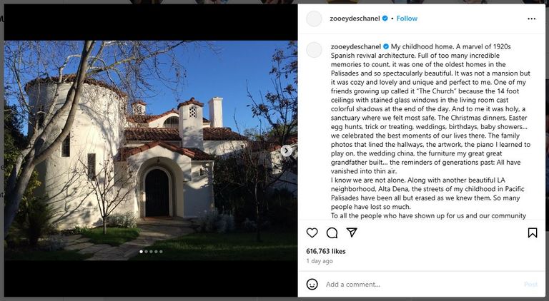 زوي ديشانيل ومنزلها المحترق