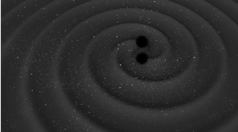 رسم توضيحي لاندماج الثقوب السوداء داخل حدود ثقب أسود فائق الكتلة