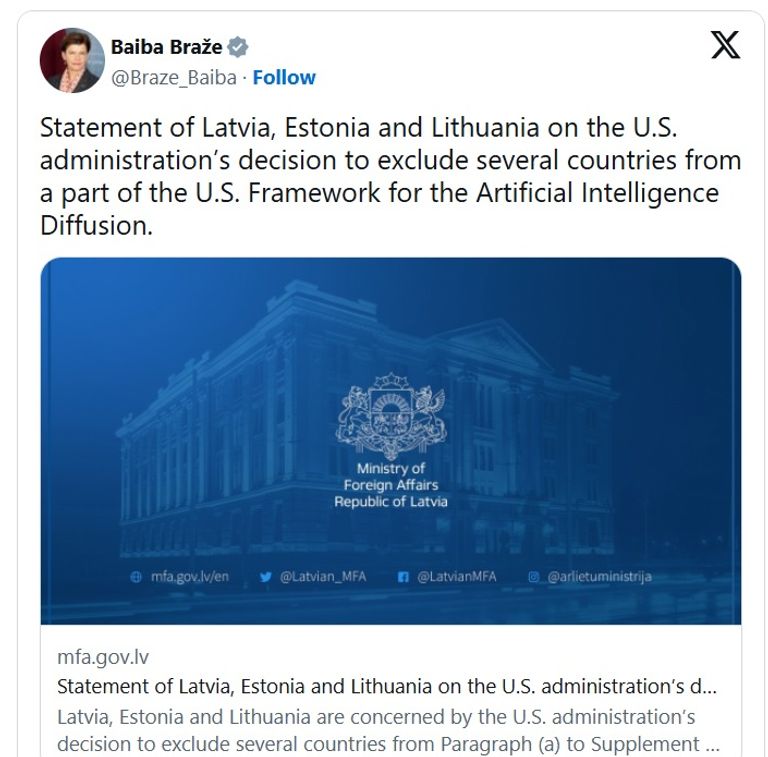 تغريدة للبيان المشترك رقائق الذكاء الاصطناعي